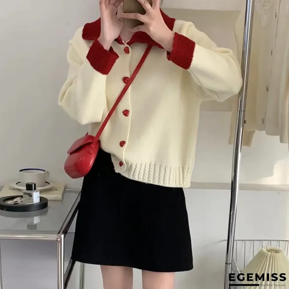 Love Loose Contrast Lapel Knit Cardigan | EGEMISS