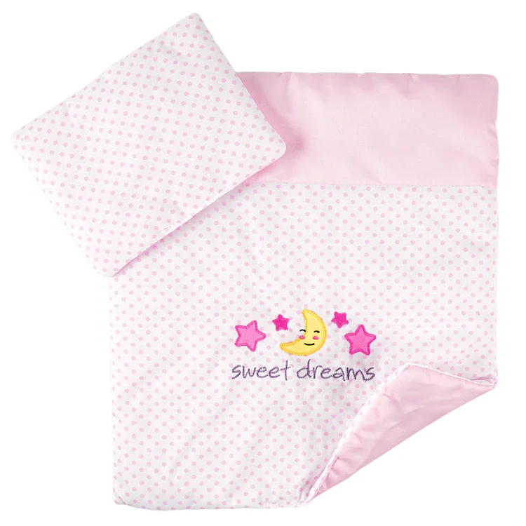 12"-14" Reborn Baby Pink Star and Moon Embroidered Blanket