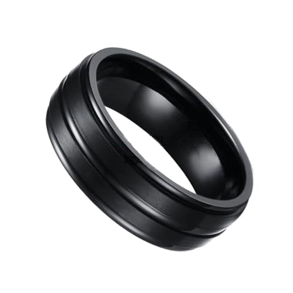 6MM 8MM Tungsten Mens Rings Black Brushed Finished Center Grooved Width Comfort
