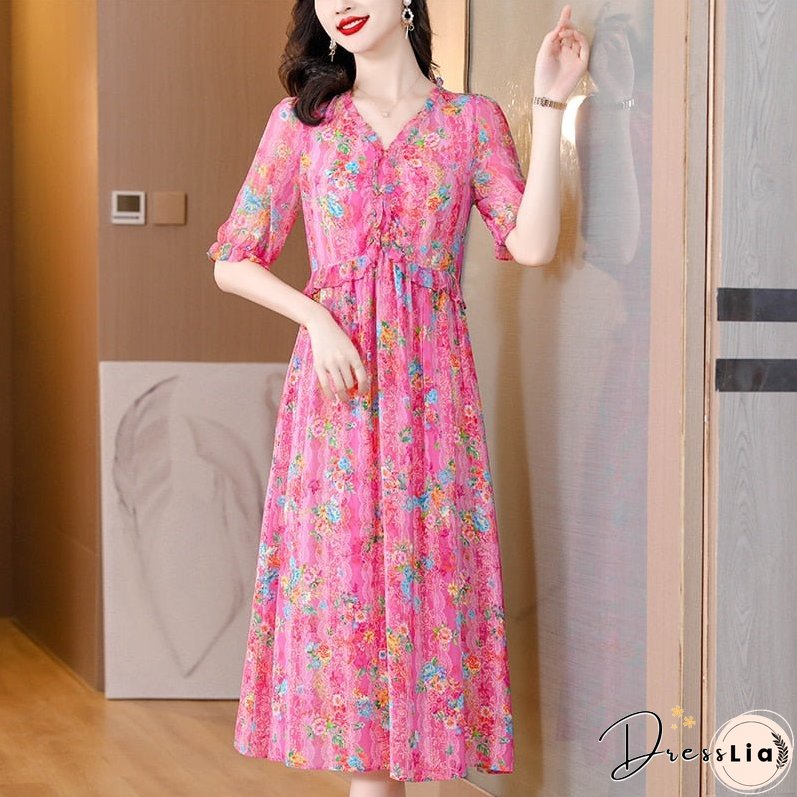 Summer Magnanimous Mulberry Silk V-Neck Dress