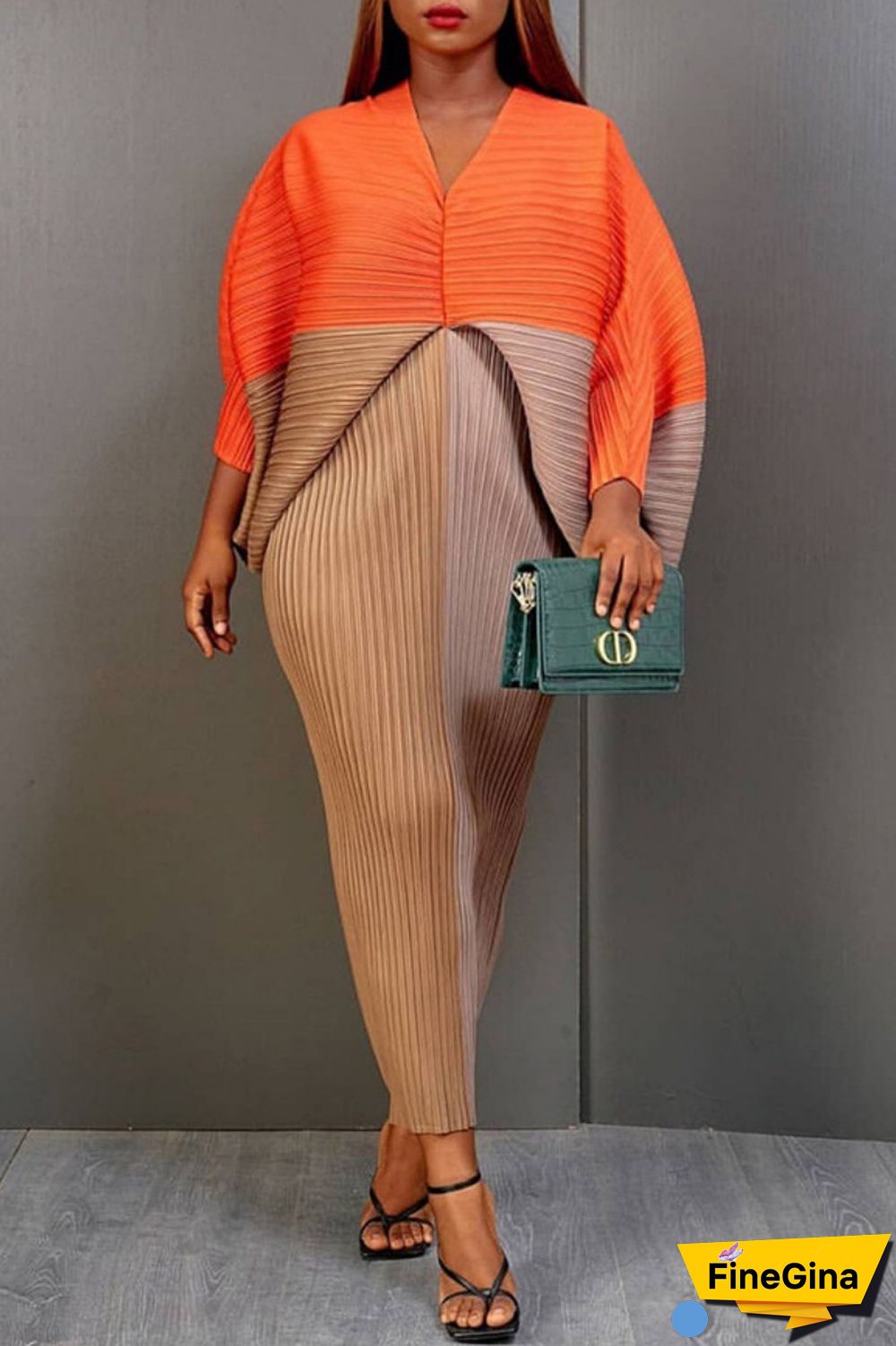 Pink Purple Casual Print Patchwork V Neck Pencil Skirt Plus Size Dresses