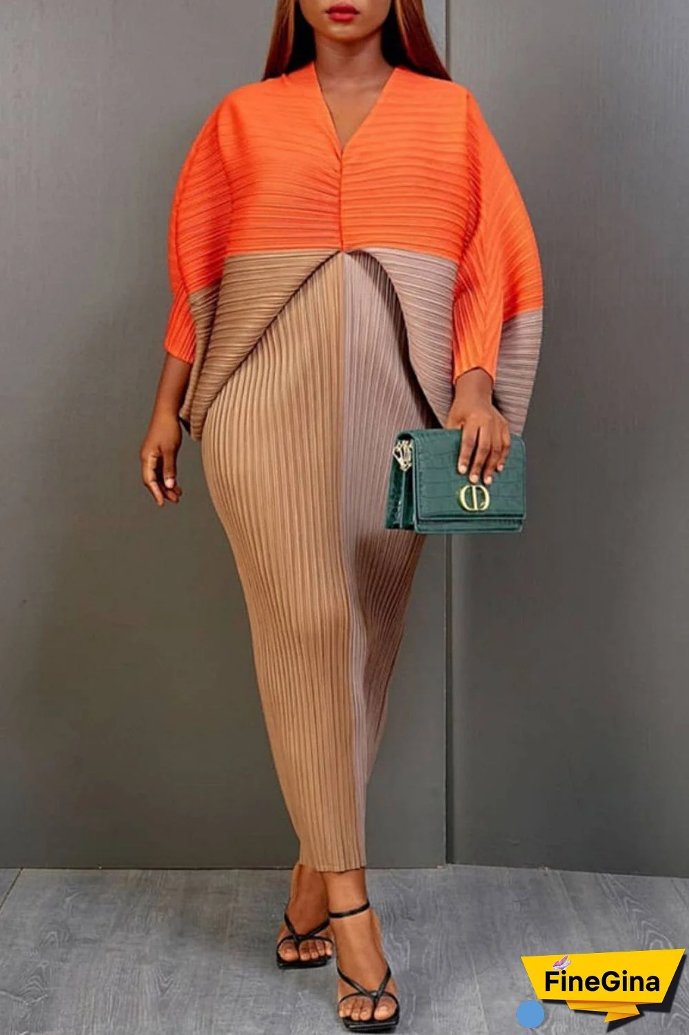 Pink Purple Casual Print Patchwork V Neck Pencil Skirt Plus Size Dresses