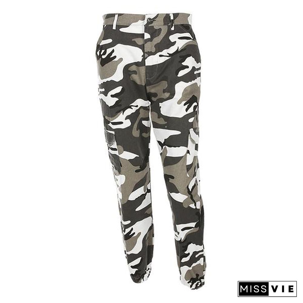 High Waisted Camouflage Cargo Trousers Camo Pants