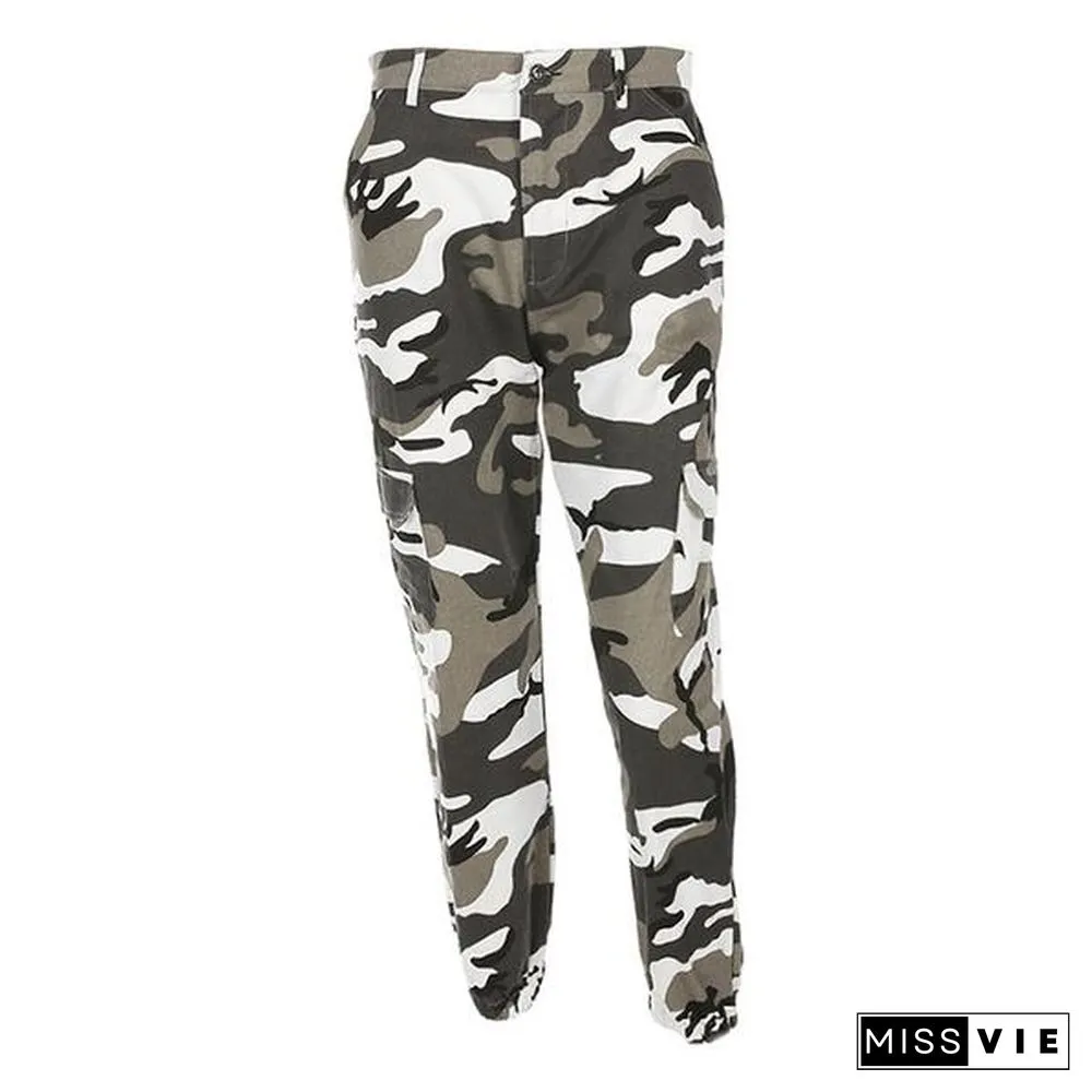 High Waisted Camouflage Cargo Trousers Camo Pants
