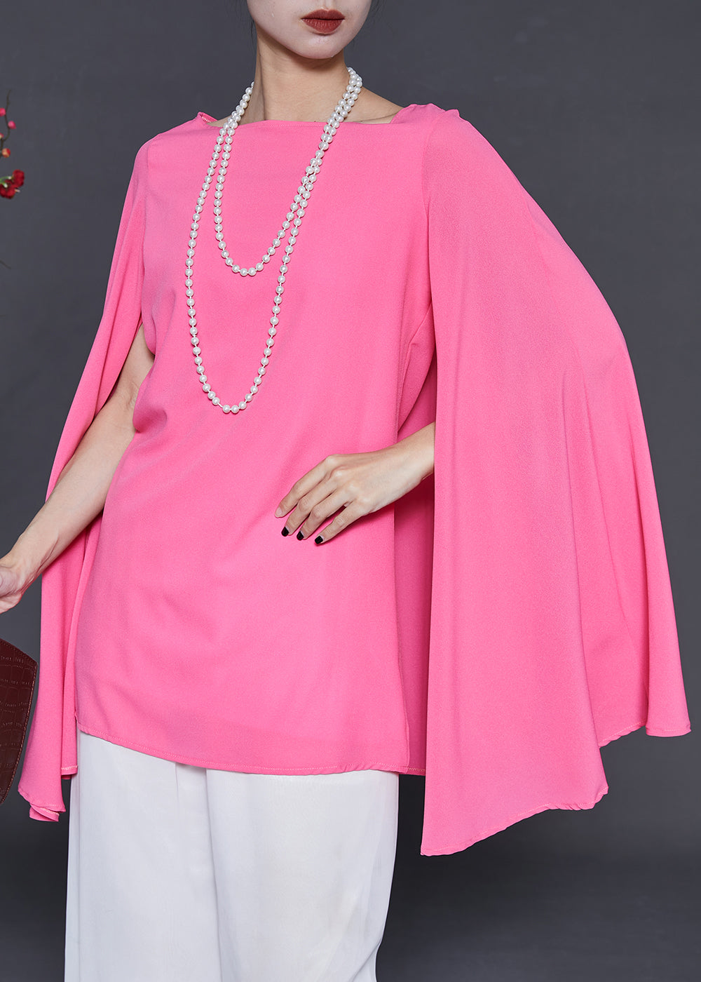 VCSHOES Pink Silm Fit Chiffon Shirt Top Cloak Sleeves