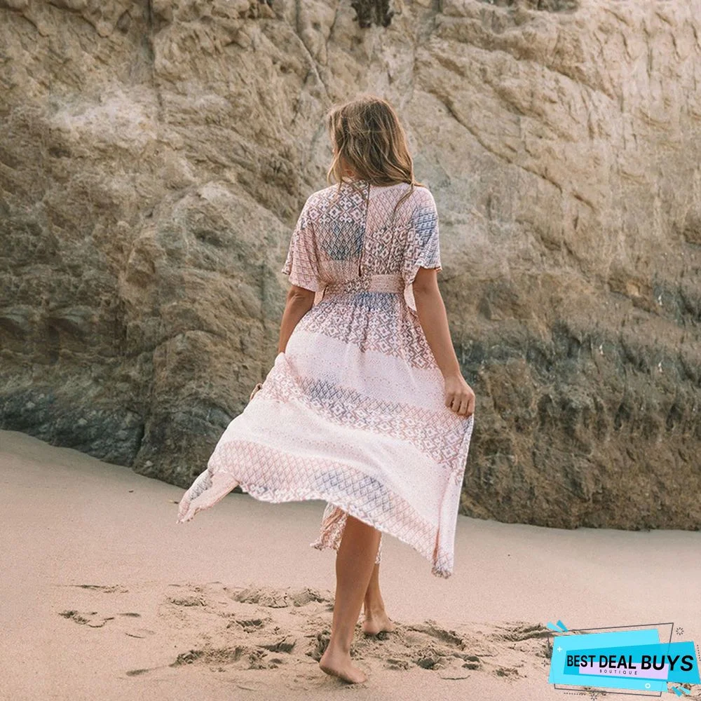 Printed Bohemian Irregular Printed Beach Sunscreen Blouse Skirt