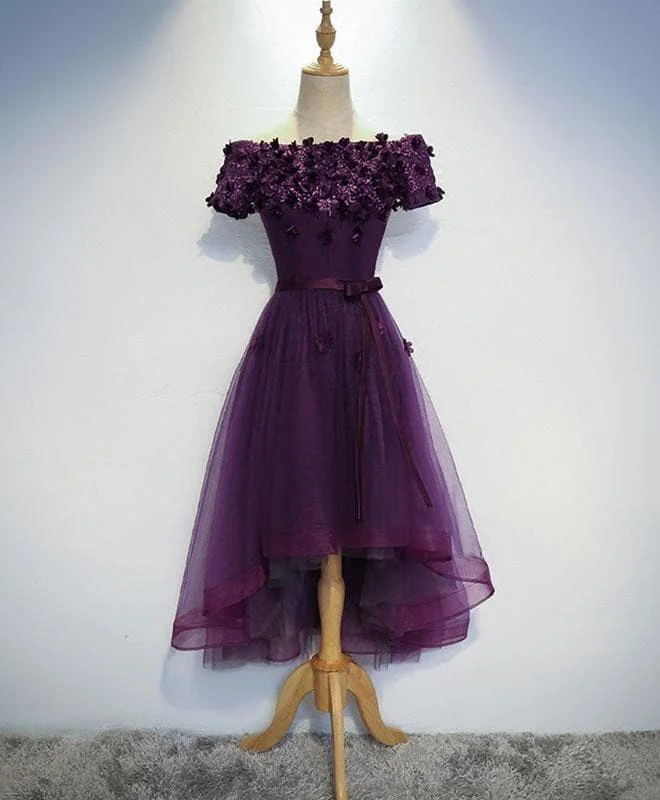 Cute Purple High Low Prom Dress, Purple Evening Dress