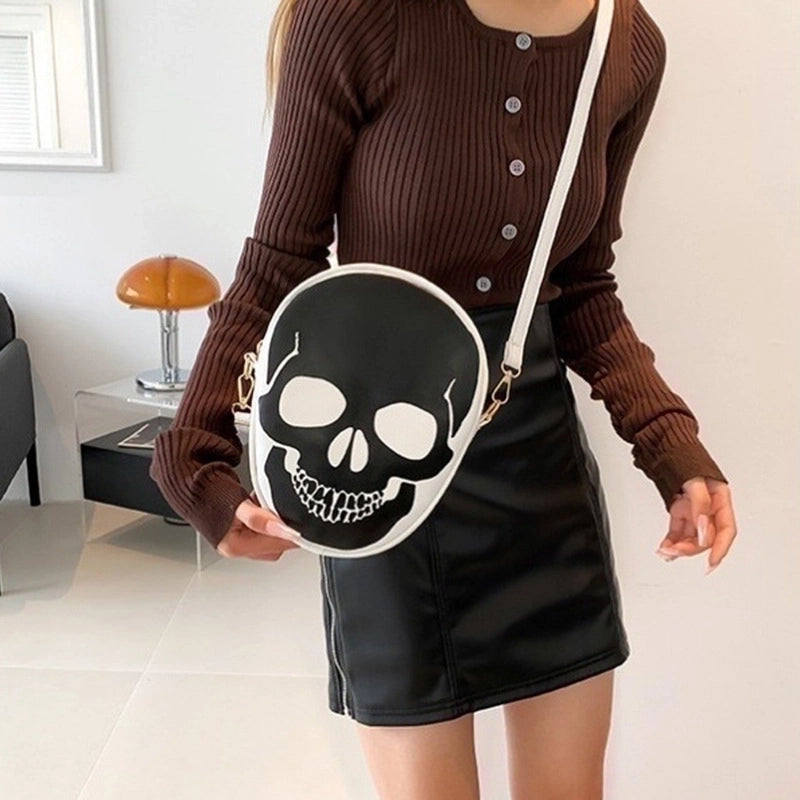 Halloween Women’s Small Pu Leather Ghost Punk Round Zipper Crossbody Bag