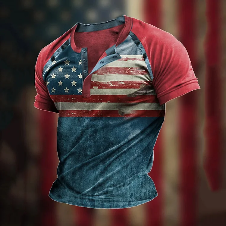 Comstylish Men's The Pledge Independence Day Henley Neck Raglan Sleeve T-Shirt