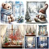 (Multi-Style) Gnome Bear By Window Snow Scene-11CT Stamped Cross Stitch 40*40/50*50cm