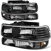 Auto Dynasty Headlights Assembly Compatible with 1999-2006 Chevy Silverado Suburban Tahoe 1500 2500 HD 3500, 4Pcs Halogen Headlamps Replacement w/Bumper Lamps, Black Housing Amber Corner