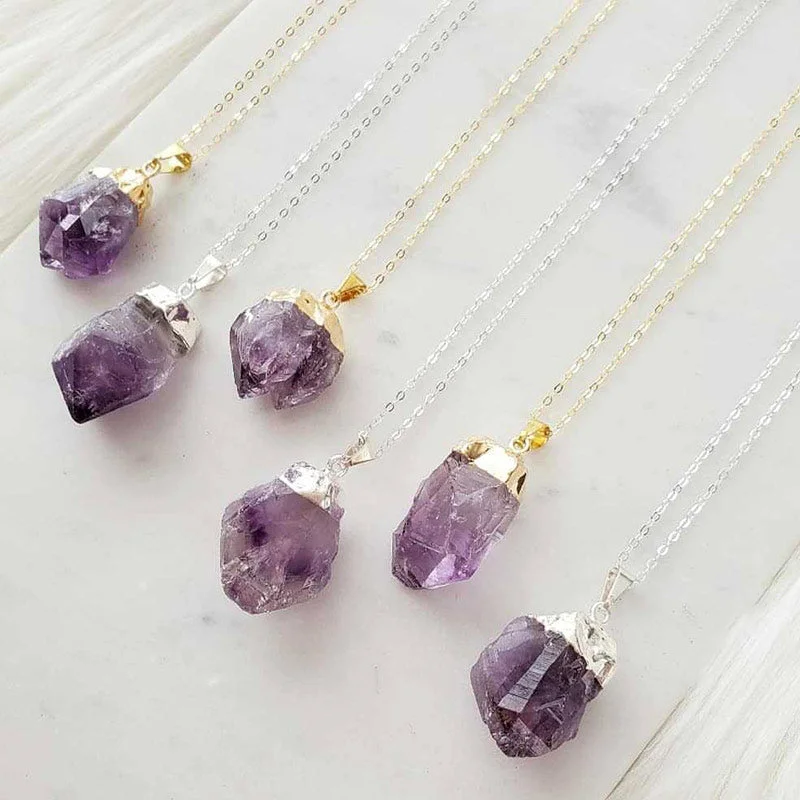 Natural Crystal Gemstone Citrine Amethyst Happiness Necklace