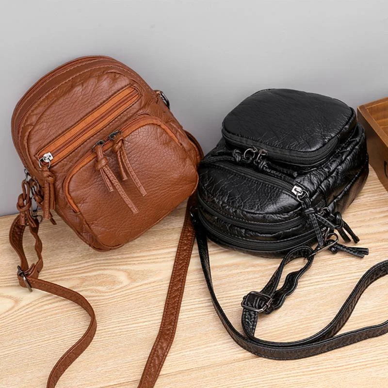 Casual soft leather solid color large capacity shoulder bag