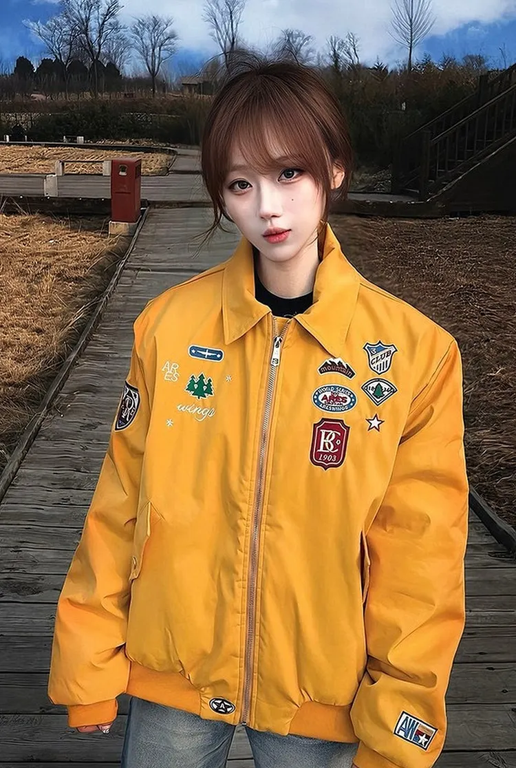 Men's Yellow Bomber Jacket Spring Summer Casual Outerwear