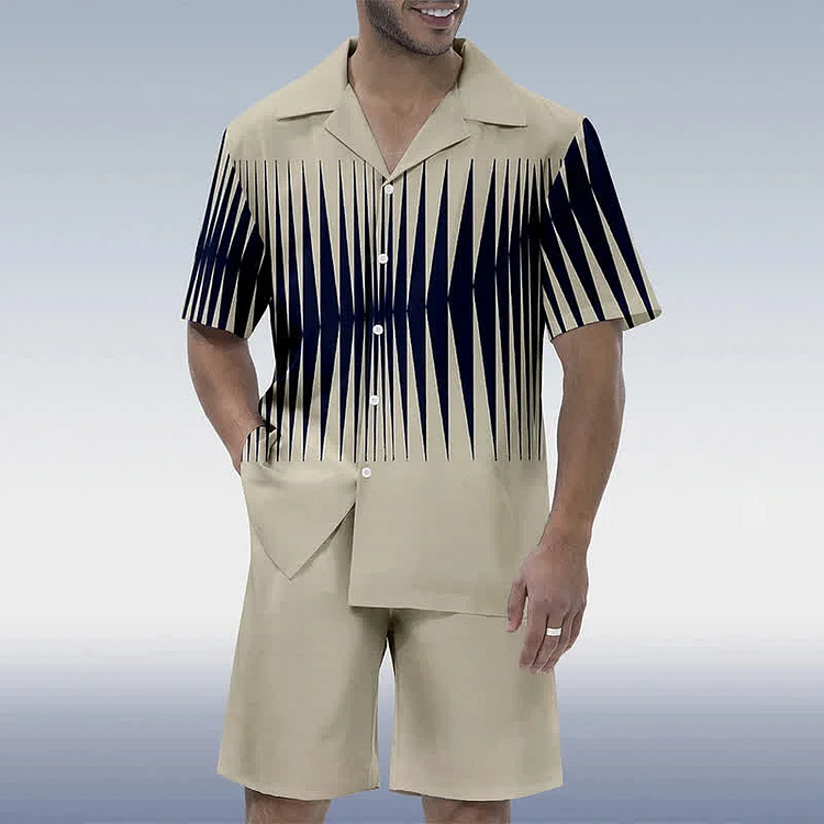 BrosWear Casual Vacation Ombre Geometric Shirt And Shorts Co-Ord