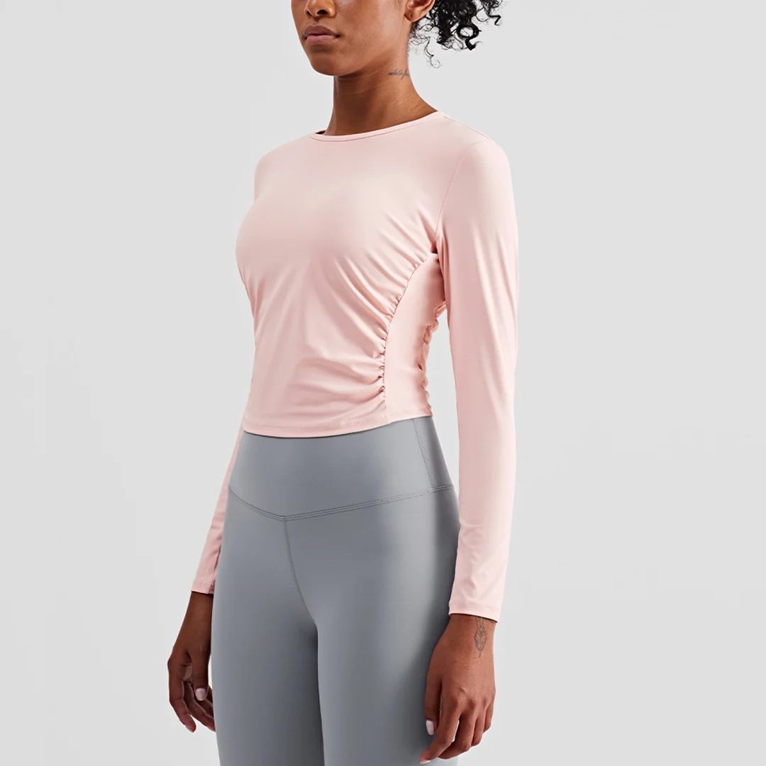 Solid short long-sleeved sports yoga top