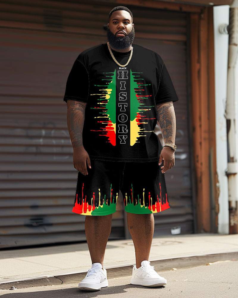Men's Plus Size Juneteenth Black History Month Print T-Shirt Shorts Suit