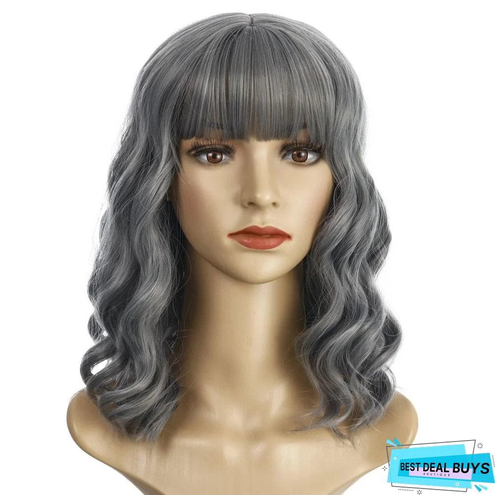 European and American Short Curly Hair with Bangs and Chemical Fiber Headgear