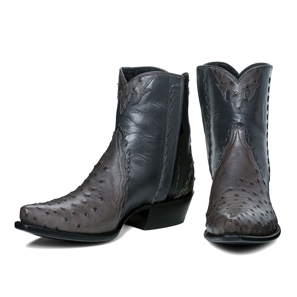Black & Brown Ostrich Embossed Patchwork Slip Toe Zipper Cowgirl Boots Nicepairs