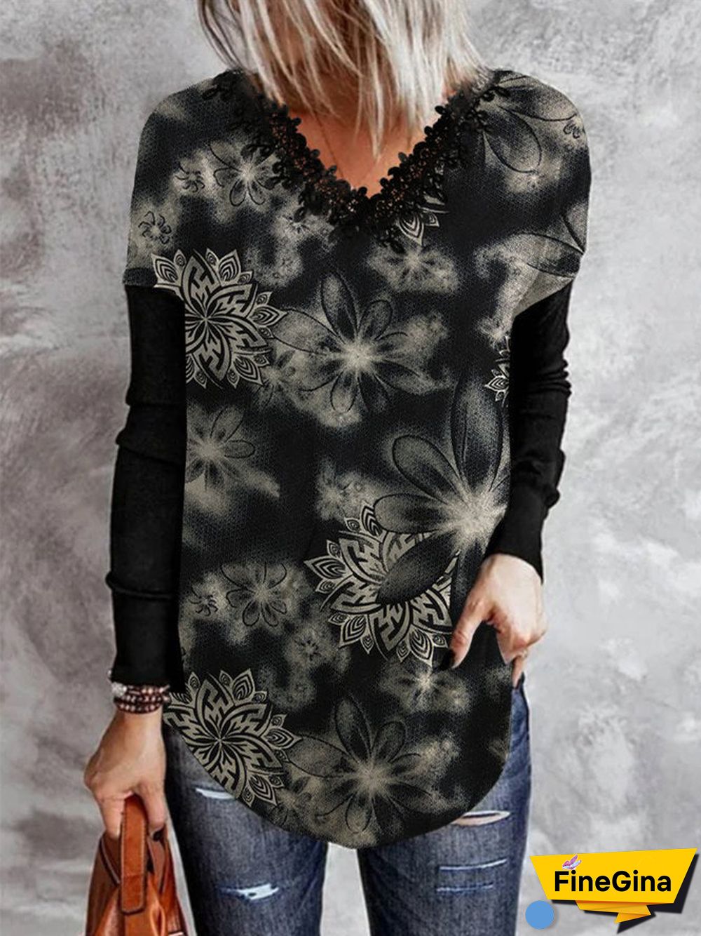 Women's V-Neck Long Sleeve Graphic Printed Tops