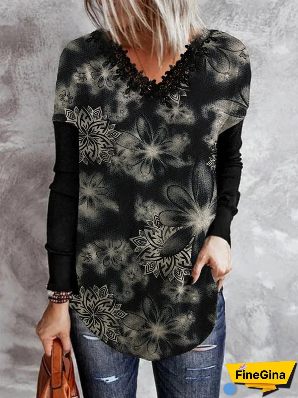 Women's V-Neck Long Sleeve Graphic Printed Tops