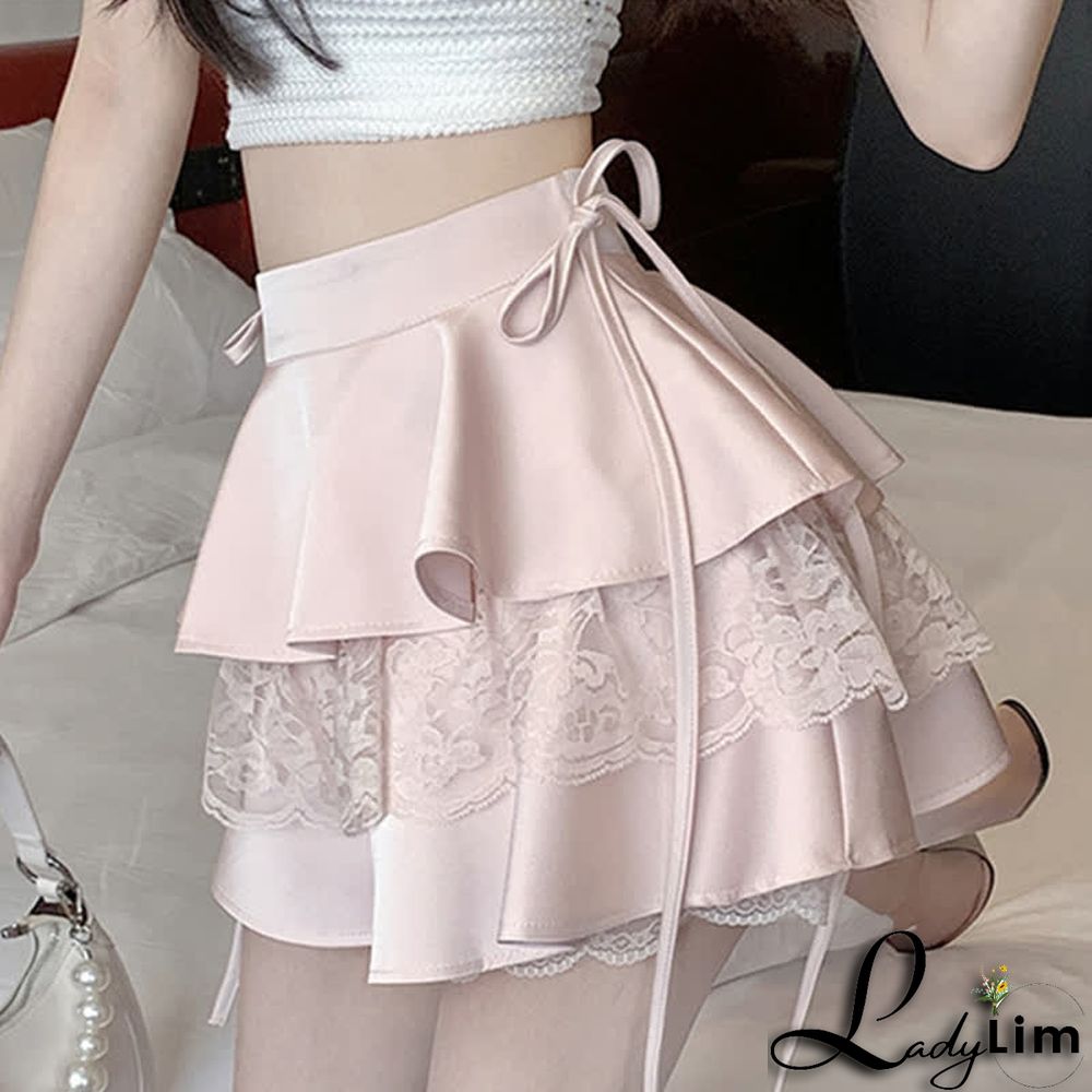High-Waisted Mini Skirt With Lace Hem