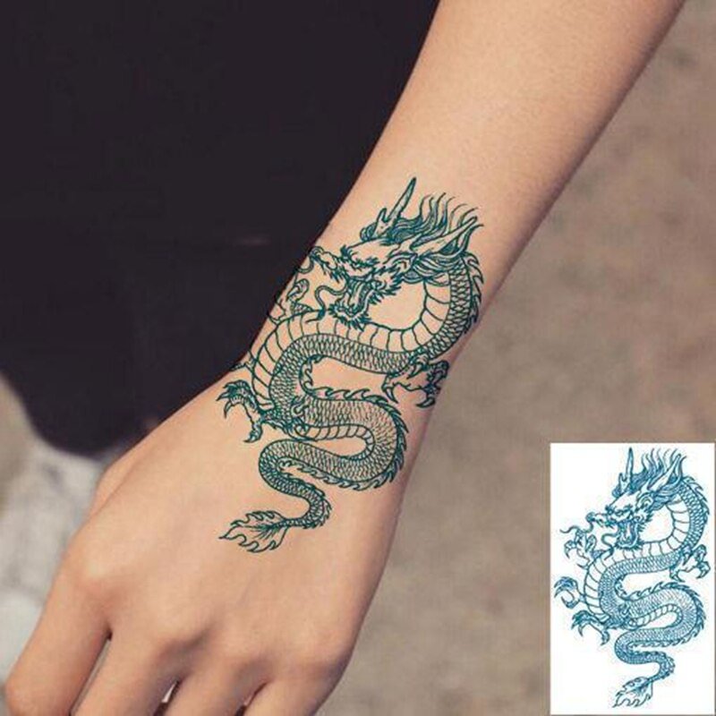 Gingf Arm Chinese Green Dragon Tiger Temporary Tattoo Stickers Men and Women Waterproof Fake Tattoo Calf Chest Tattoo Stickers