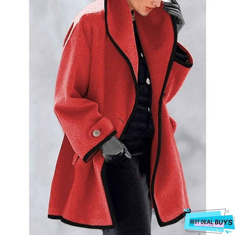 Women's Fashion Multi-color Round Neck Long Sleeve Loose Wool Solid Coat