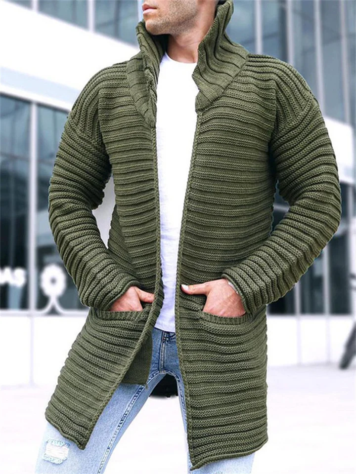 Autumn and Winter New Cardigan Men's Solid Color High Neck Long Sleeve Knitted Sweater Sweater Loose Type Jacket