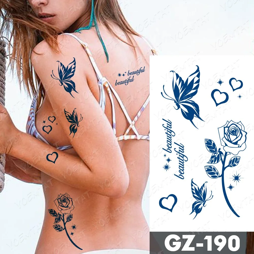 Sdrawing Lasting Ink Tattoos Body Art Waterproof Temporary Tattoo Sticker Butterfly Fairy Tatoo Arm Fake Feather Rose Swallow Tatto