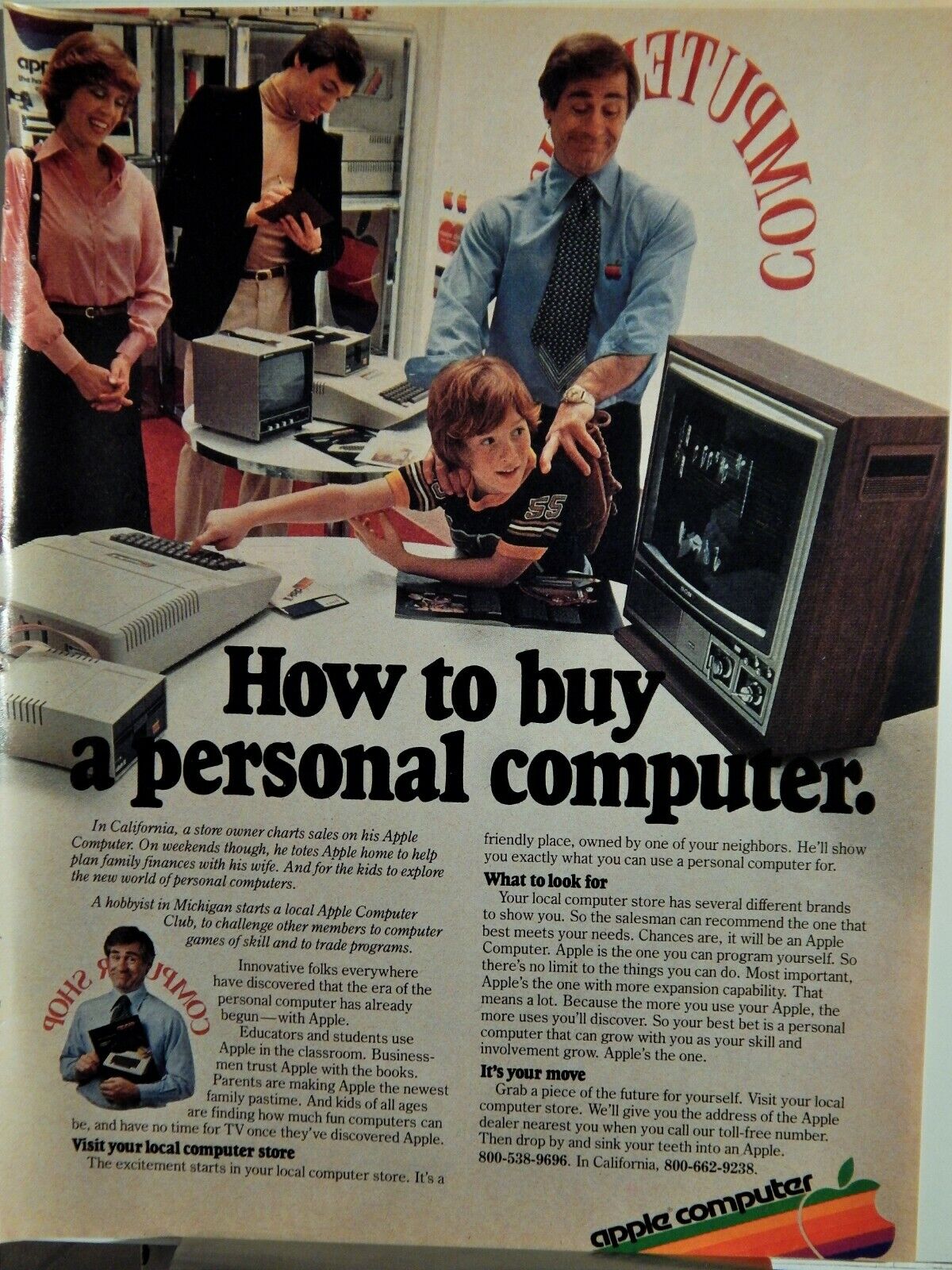 APPLE COMPUTER / MITSUBISHI PROJECTION TELEVISION ORIG. VTG 1979 Photo Poster painting AD,