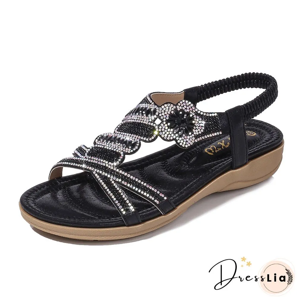 Fashion Casual Sandals Women Flat Wedges Party Diamonds Gladiator Summer Shoes Girls Low