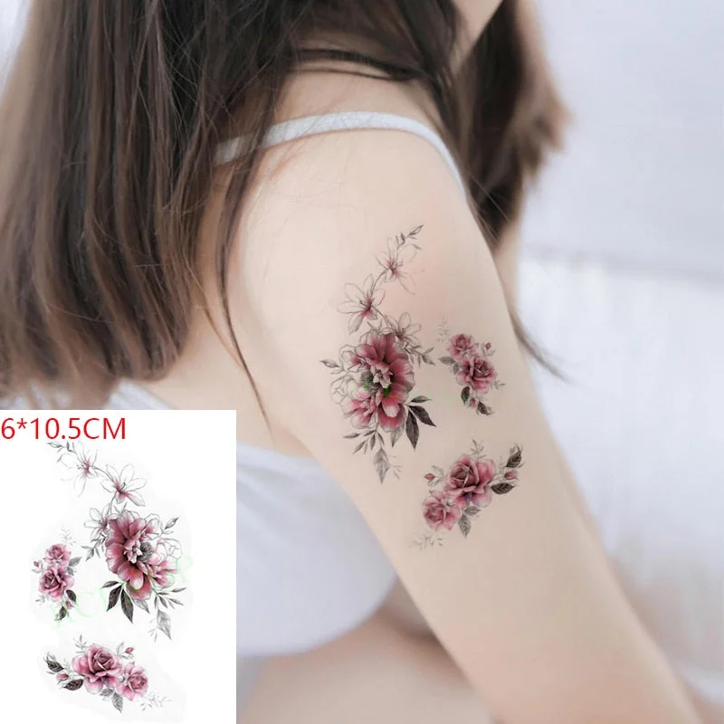 Waterproof Temporary Tattoo Sticker Rose Flower Leaf Letter Black Small Body Art Flash Tatoo Fake Tatto for Kids Girl Men Women