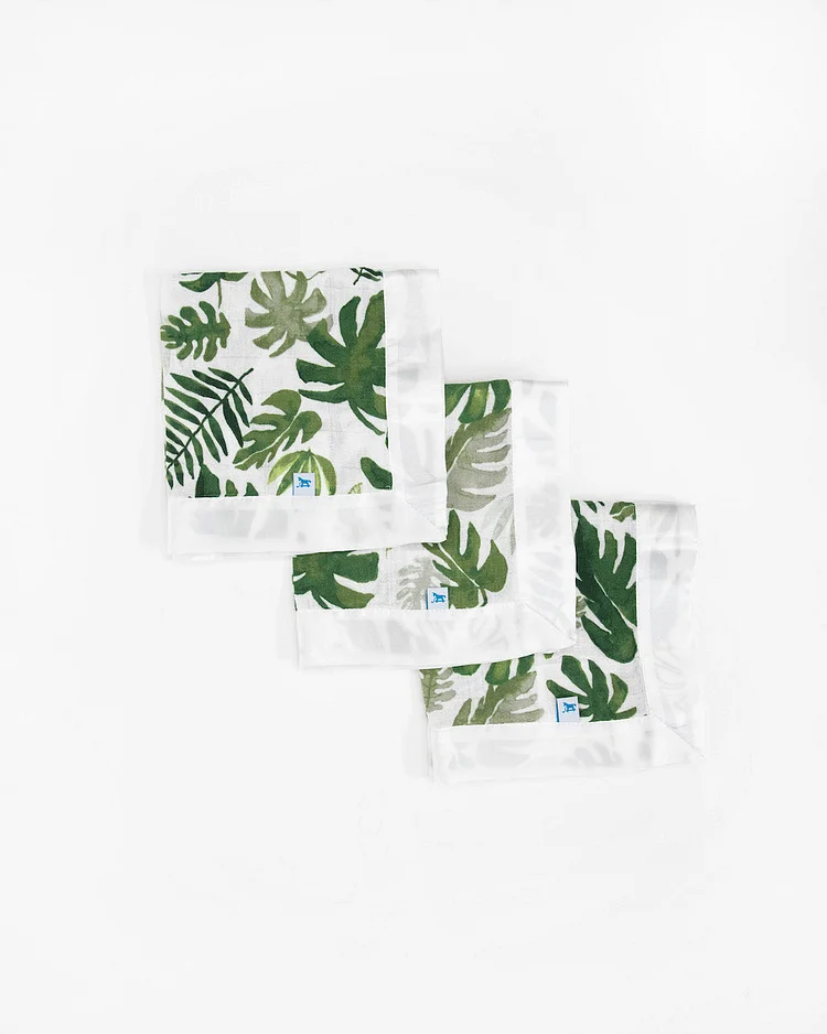 Cotton Muslin Security Blanket 3 Pack - Tropical Leaf