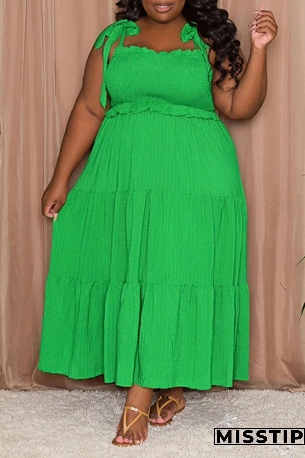 Black Casual Sweet Solid Bandage Patchwork Fold Spaghetti Strap Sling Dress Plus Size Dresses