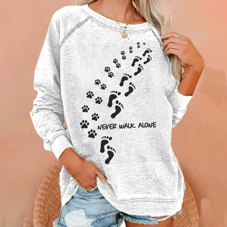 Dog Paw Print Crew Neck Long Sleeve Casual Sweatshirt