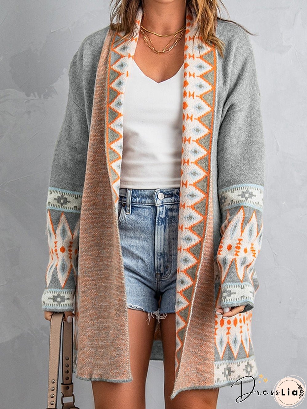 Cardigan with Geometric Pattern