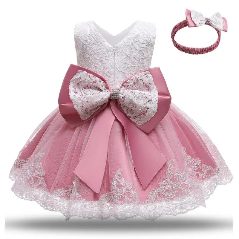 Baby Girls 1st Birthday Princess Dress 2 Years Toddler Kids Lace Embroidery Flower Tutu Baptism Dresses Newborn Party Costume