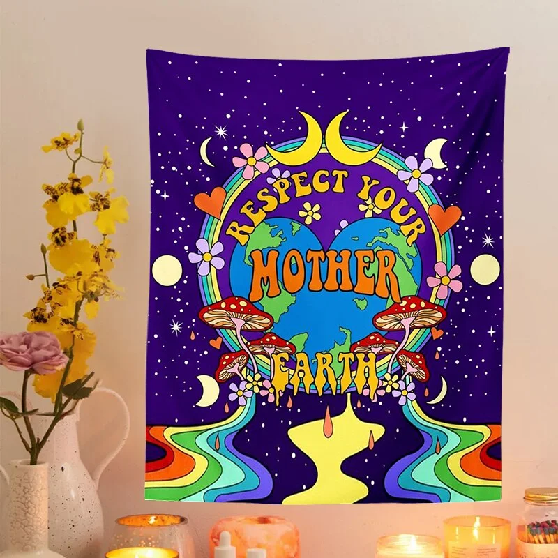 Mushroom moon phase Tapestry Wall Hanging Rainbow Sunshine Tapestries For Drom Room Decoration Carpet Boho Decor poster