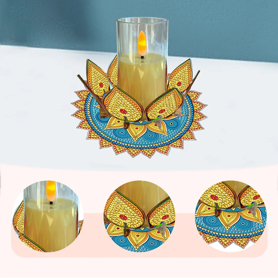 Mandala Lotus-I Acrylic DIY Diamond Painting Candle Holders Without Candles Crystal Painting Tealight Candle Stand Table Centerpiece for Adults Beginners Home Party Decor