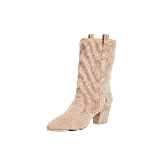 Nude Corduroy Block Heel Mid Calf Fashion Boots Vdcoo