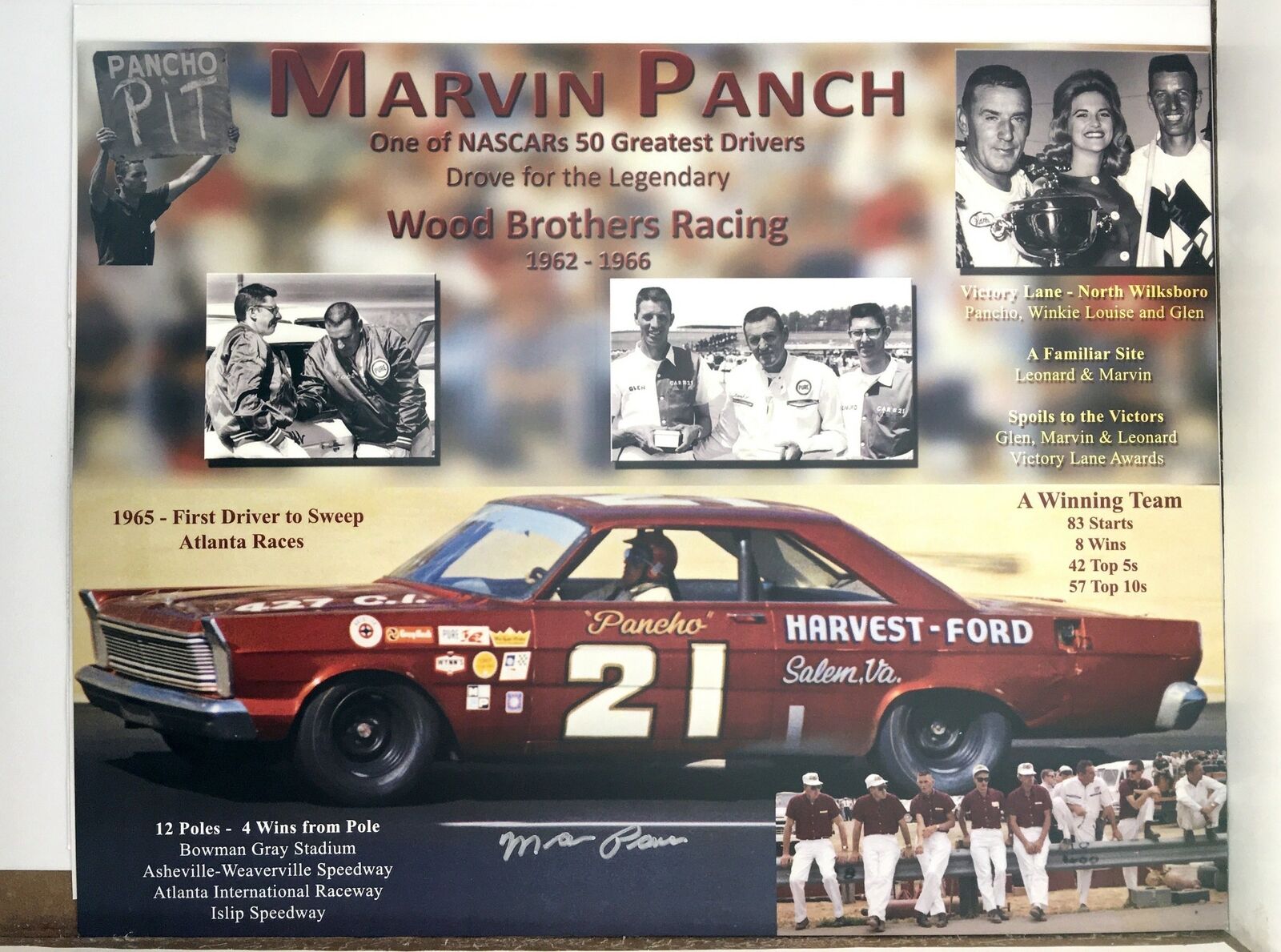 Marvin Panch Signed 8.5x11 Photo Poster painting Promo Hero Card Postcard NASCAR  SHIP Auto