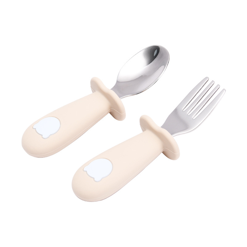 Premium Panda Kids' Cutlery Set - Baby Safe FDA Silicone & Stainless Spoon and Fork