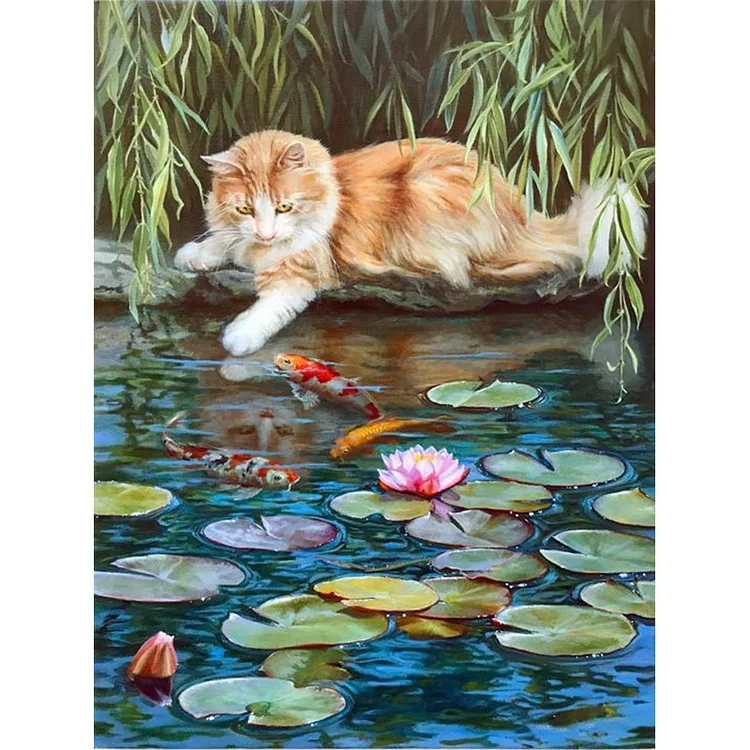 Cat And Koi 11CT Stamped Cross Stitch Stamped Cross Stitch 40*55CM gbfke