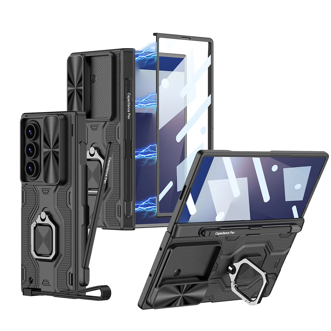 Suitable For Samsung Zfold7 Mobile Phone Case Sleeve Push Window Lens Ring Bracket Pen Slot Protective Cover Diamond Magnetic Adsorption Pen