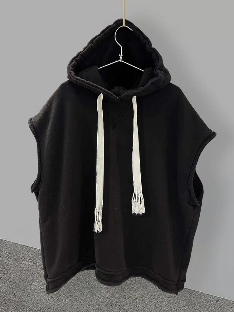 Men's Solid Color Drawstring Hooded Tank Top