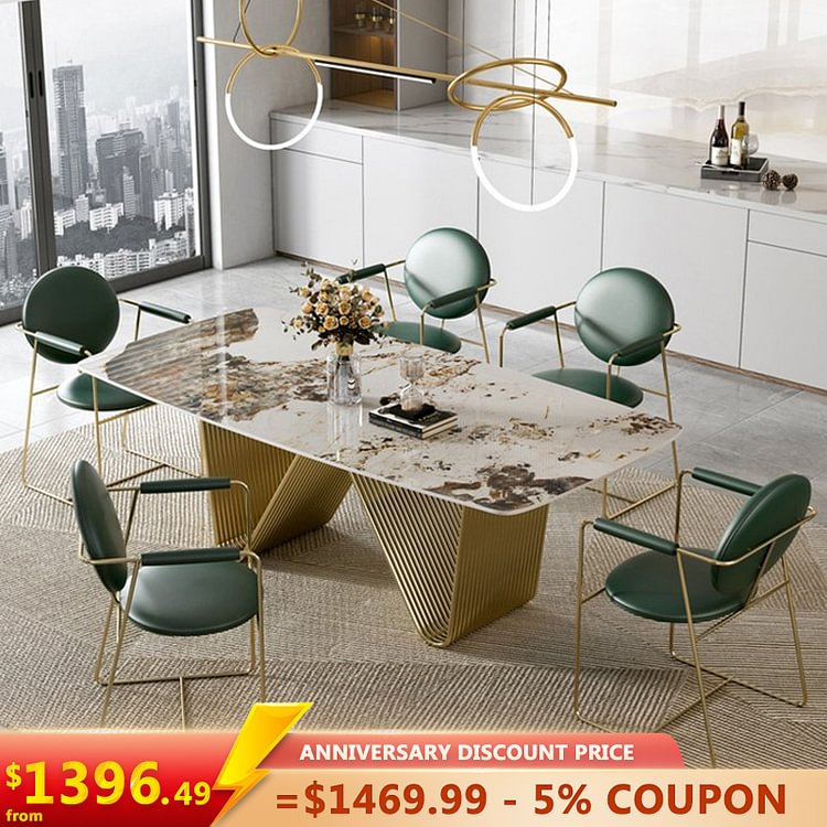 Homemys Modern White Rectangle Dining Table with Sintered Stone Top