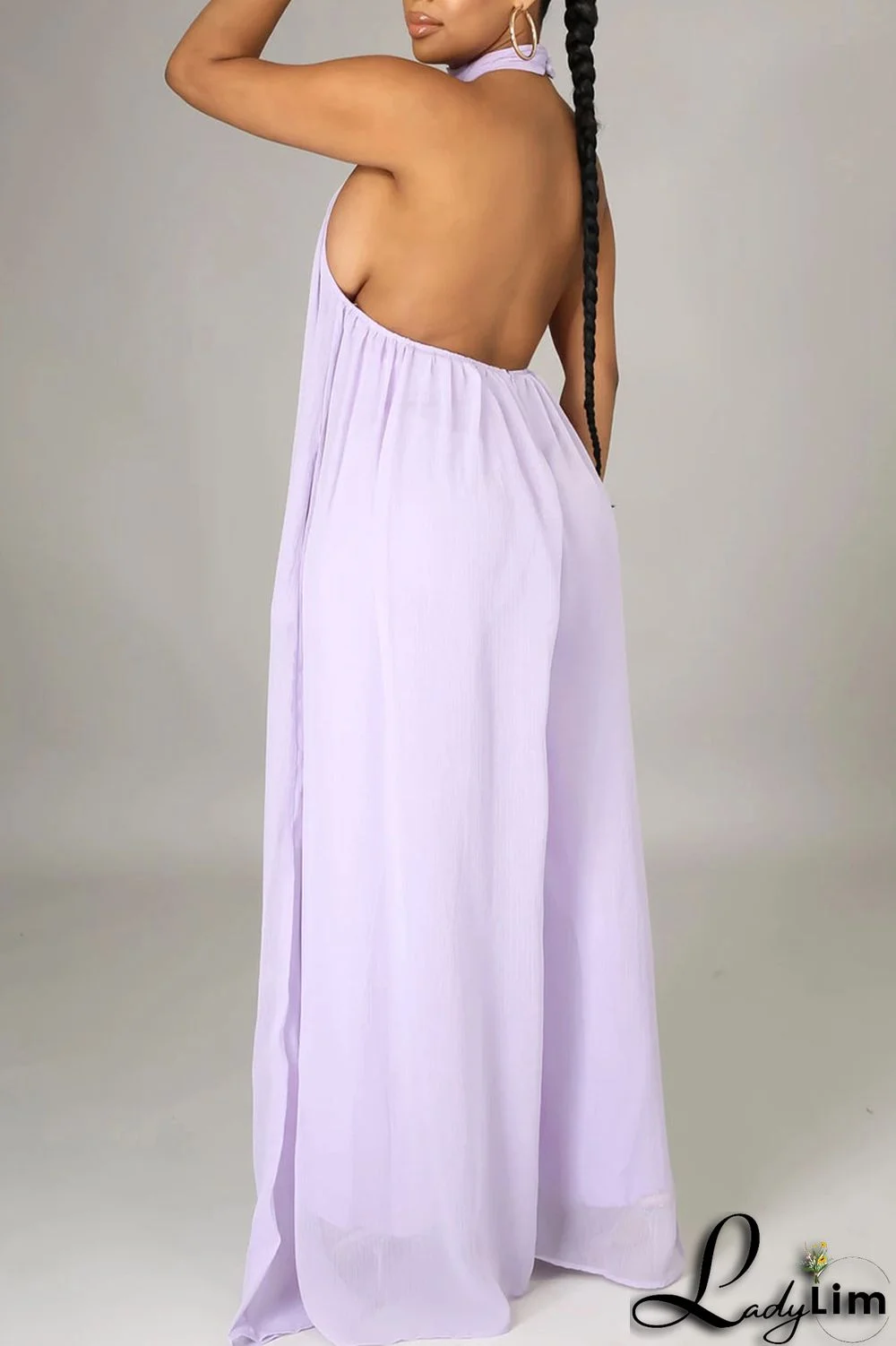 Yellow Elegant Solid Patchwork Backless Halter Straight Jumpsuits