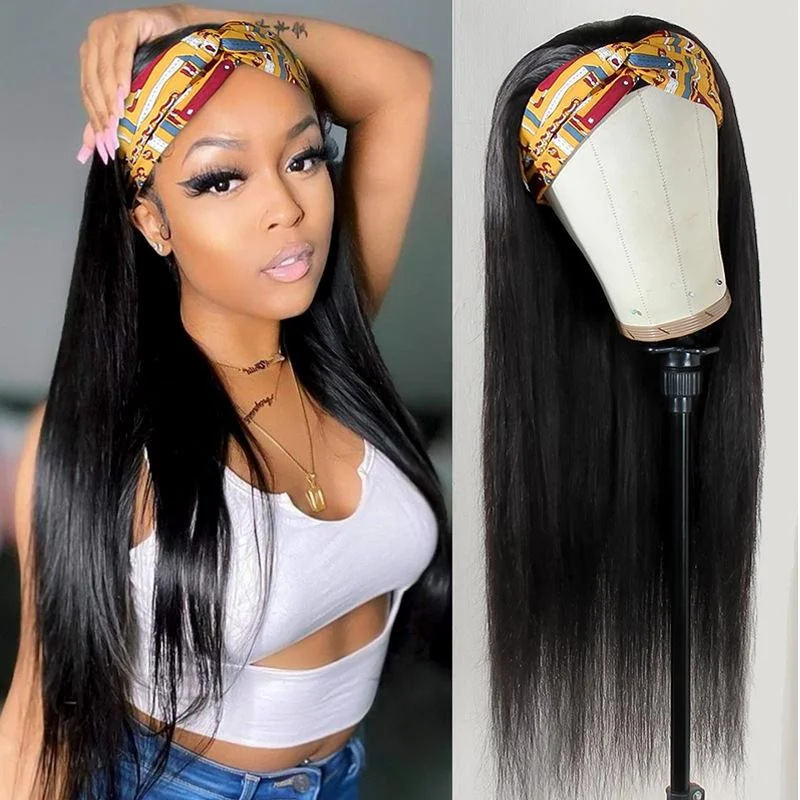 100% Human Hair Natural Black 150% Density Straight headband Wig
