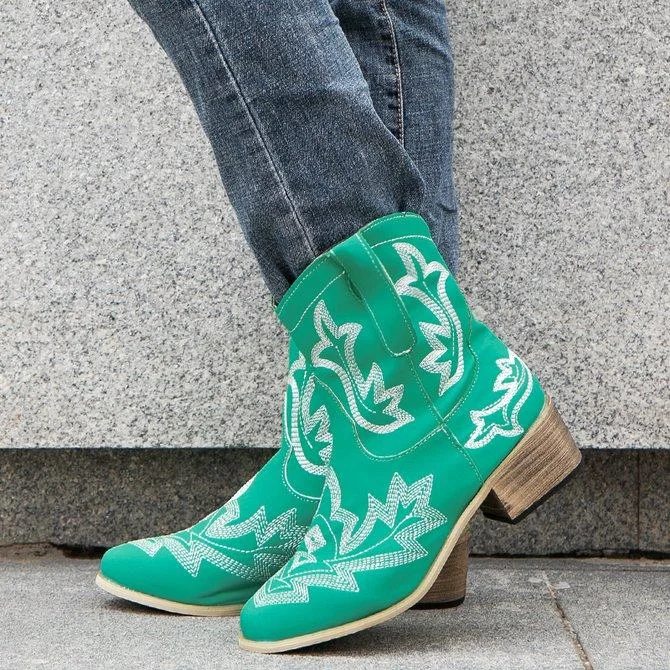 Women's Embroidery Block Heel Cowgirl Boots Western Boots